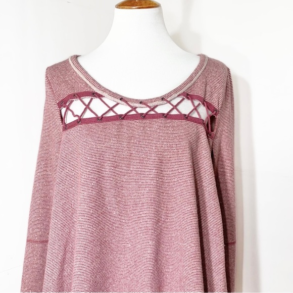 Free People Criss Cross Magenta Pink Striped Pullover Long Sleeve Sweatshirt Top - Picture 6 of 9